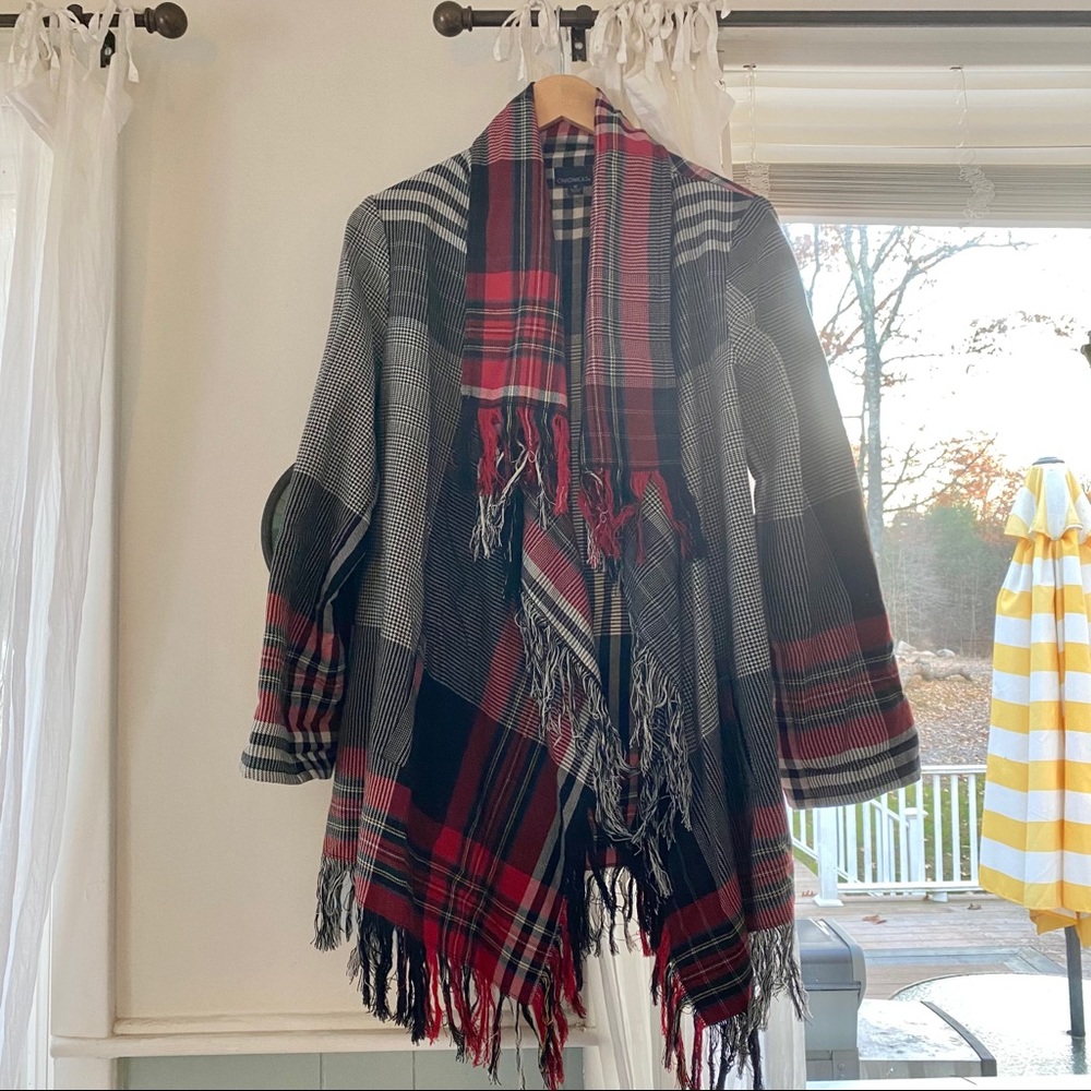 Plaid sweater poncho